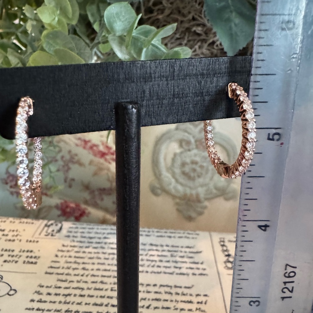 Stainless Steel Rose Gold Crystal Hoop Earrings - Women Jewelry - Picture 3 of 4